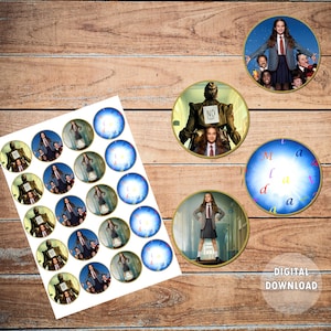 Matilda El Musical Cupcake Toppers, , Matilda El Cumpleaños Musical, Toppers de Descarga Instantánea, Matilda Party Round Imprimible Toppers