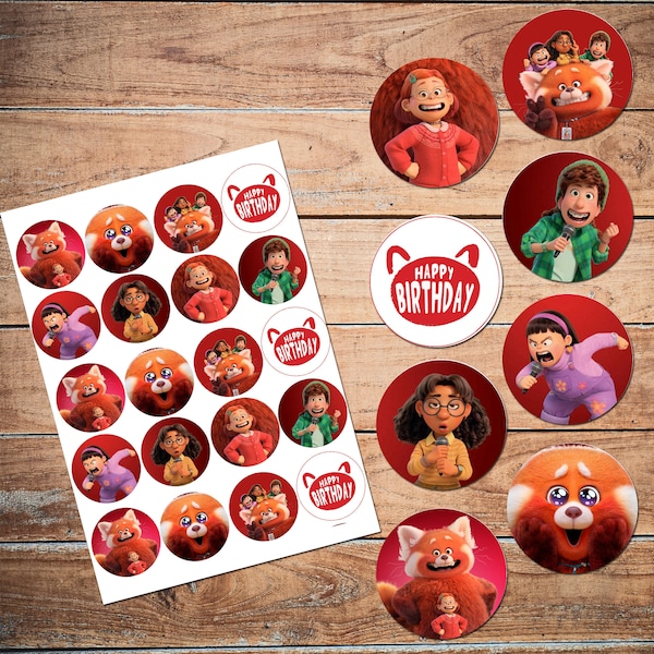 Turning Red themed cupcake toppers