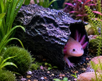 Small Axolotl Cave Hide – Aquarium Safe PLA Shelter – Natural Wood Style Hideout – Fish Tank Decor