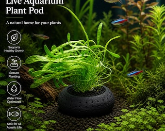 Black Aquarium Plant Pod Planter – Shrimp & Fish Safe – 3D Printed Aquascape Holder