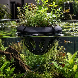 Vaso galleggiante nero stampato in 3D per acquario – Vaso di superficie per acquari Aquascape, sicuro per pesci Betta e gamberetti.