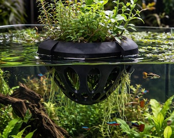 Maceta flotante negra impresa en 3D para acuarios – Maceta de superficie Aquascape para tanques seguros para camarones betta