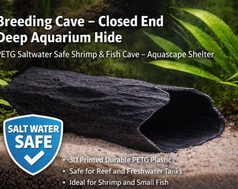 3D Printed Aquarium Hide – Closed End Breeding Cave for Shrimp, Fish (Saltwater Safe)