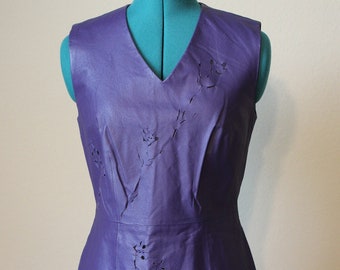 Vintage Eyelet Trim Purple Leather Dress