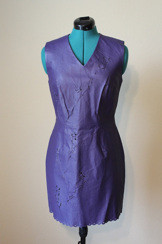 Vintage Eyelet Trim Purple Leather Dress