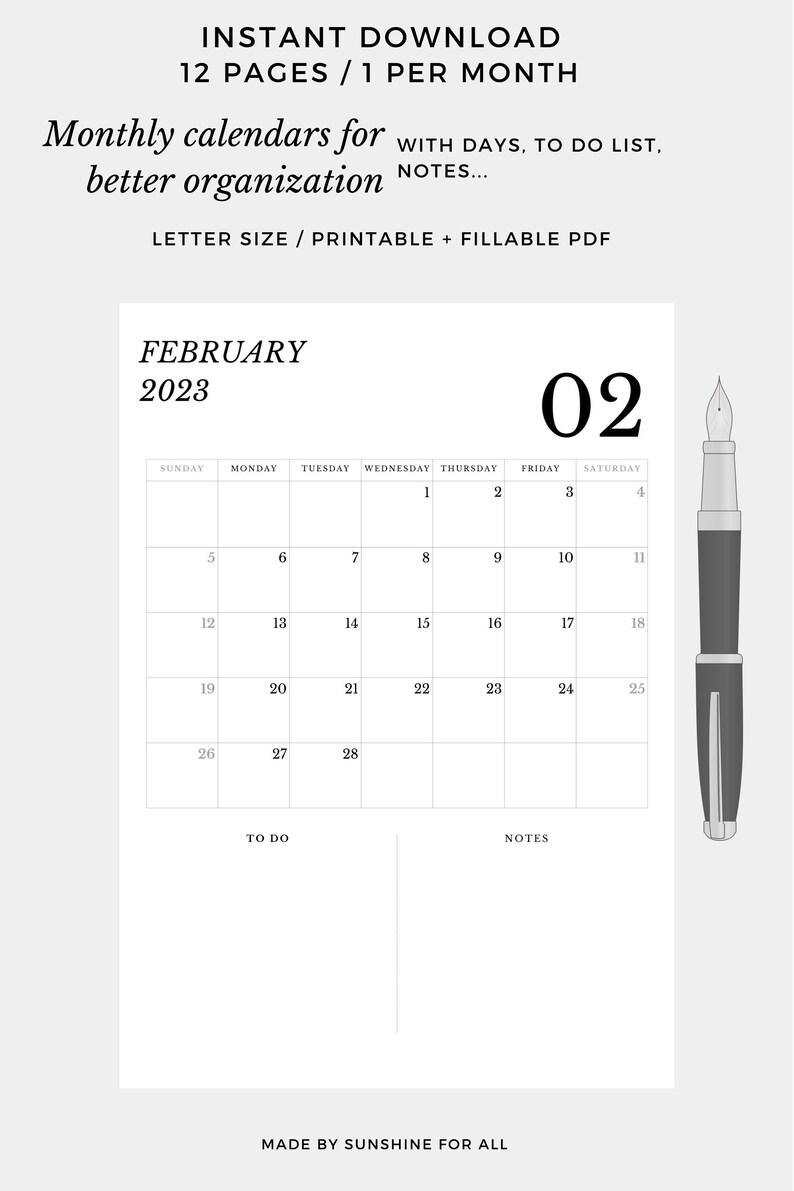 Monthly Planner, 2023 Calendar, Printable 2023 Calendar, Agenda, Monthly Agenda, Goal Tracker