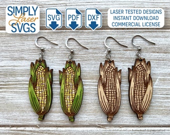 Corn Cob Dangle Earring SVG, Thanksgiving Harvest Laser Cut File (PDF, DXF)