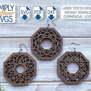 Octagon Geometric Pattern Earring SVG Bundle, Boho Earring SVG, Laser Cut Earring Files, Circular Pattern SVG, Commercial Use Earring File
