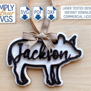 Pig Christmas Ornament SVG, Layered Farmhouse Ornament SVG, Rustic Christmas Decor, Personalized Ornament Laser File, Commercial Use SVG