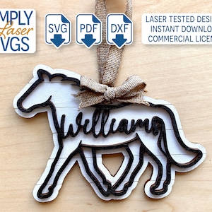 Horse Christmas Ornament SVG, Layered Farmhouse Ornament SVG, Rustic Christmas Decor, Personalized Ornament Laser File, Commercial Use SVG
