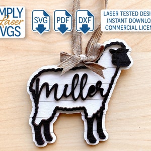Sheep Christmas Ornament SVG, Layered Farmhouse Ornament SVG, Rustic Christmas Decor, Personalized Ornament Laser File, Commercial Use SVG