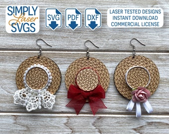Summer Hat Earring Laser Cut File, Kentucky Derby svg (pdf, dxf, svg)