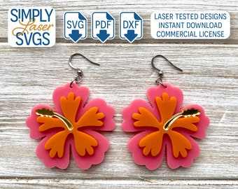 Layered Hibiscus Earring SVG, Tropical Dangle Earring Laser File