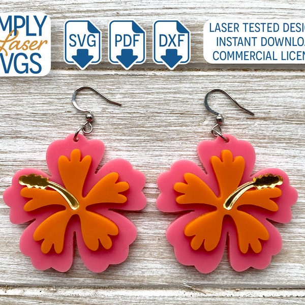 Layered Hibiscus Earring SVG, Tropical Earring SVG, Beachy Earring File, Floral Laser File, Layered Acrylic Dangle Earrings, Commercial Use