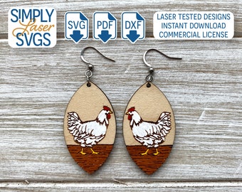 Engraved Chicken Dangle Earring SVG, Farmhouse Jewelry (Digital Download)
