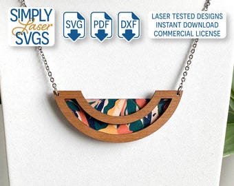 Layered Semicircle Necklace SVG, Geometric Laser Cut File (PDF, DXF)