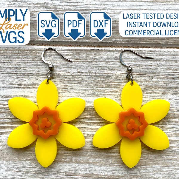 Layered Daffodil Earring SVG, Spring Earring SVG, Botanical Earring File, Floral Laser File, Layered Acrylic Dangle Earrings, Commercial Use