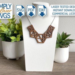 Modern Geometric Necklace SVG, Laser Cut Necklace File, Hexagon Necklace SVG, Commercial Use File image 3