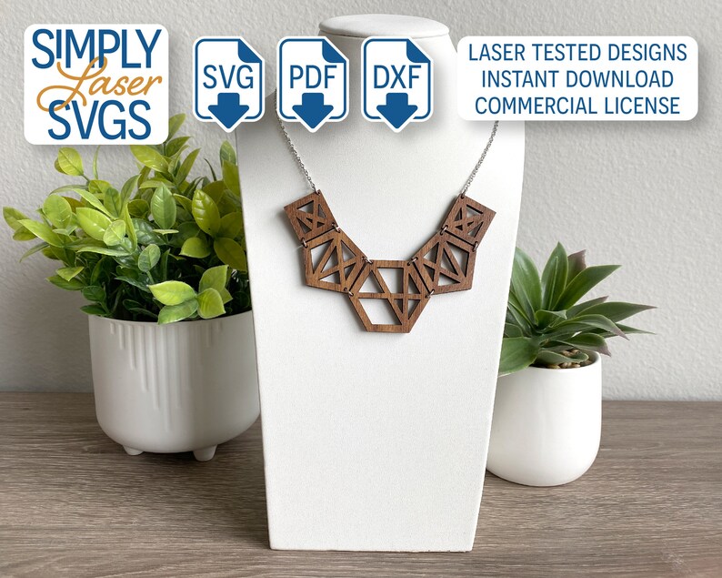 Modern Geometric Necklace SVG, Laser Cut Necklace File, Hexagon Necklace SVG, Commercial Use File image 3