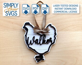 Chicken Christmas Ornament SVG, Farmhouse Laser Cut File (Digital Download)