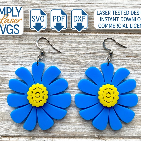 Layered Daisy Earring SVG, Spring Earring SVG, Botanical Earring File, Floral Laser File, Layered Acrylic Dangle Earrings, Commercial Use