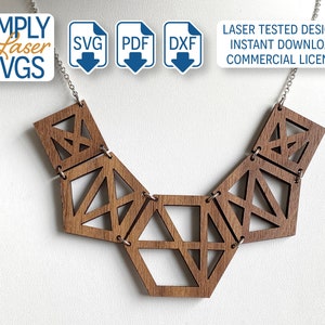 Modern Geometric Necklace SVG, Laser Cut Necklace File, Hexagon Necklace SVG, Commercial Use File image 1