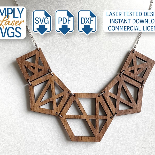 Modern Geometric Necklace SVG, Laser Cut Necklace File, Hexagon Necklace SVG, Commercial Use File