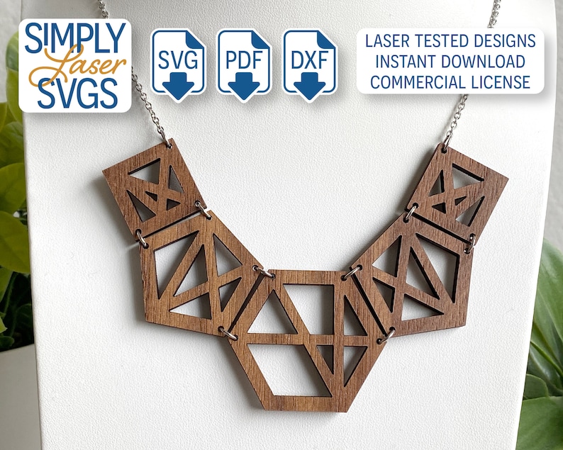 Modern Geometric Necklace SVG, Laser Cut Necklace File, Hexagon Necklace SVG, Commercial Use File image 1