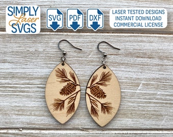 Pine Needle Laser Engraved Earring SVG, Pinecone Earring Laser File, Winter Foliage Earring SVG, Commercial Use License