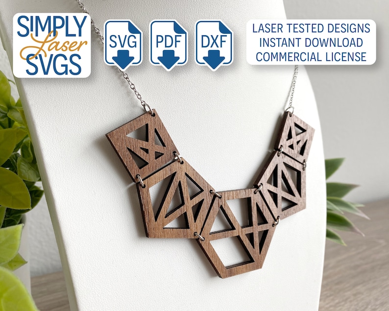 Modern Geometric Necklace SVG, Laser Cut Necklace File, Hexagon Necklace SVG, Commercial Use File image 4