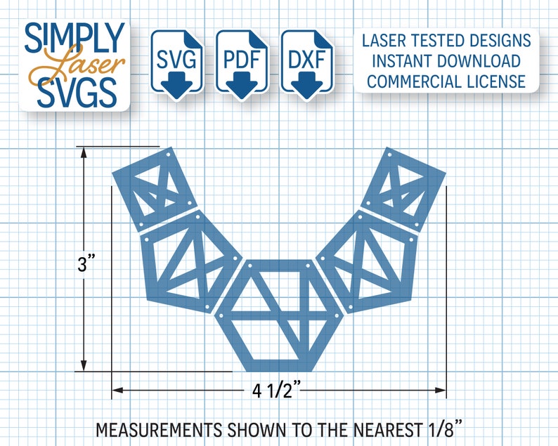 Modern Geometric Necklace SVG, Laser Cut Necklace File, Hexagon Necklace SVG, Commercial Use File image 2