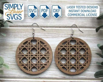 Rattan Earring SVG, Laser Cut Earring SVG, Wicker Design Pattern, Round Earring Designs, Farmhouse Earring File, Commercial Use SVG