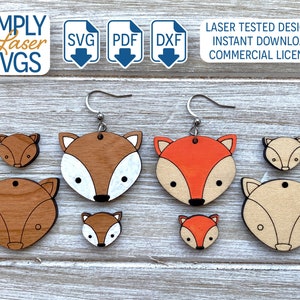 Herfst Fox Dangle Oorbel en Stud SVG, Leuke Dierlijke Oorbellen, Herfst Laser File, Woodland Creatures Sieraden SVG, Commercieel Gebruik Licentie