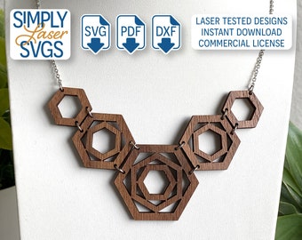Hexagon Bib Necklace Laser Cut File, Geometric SVG (Digital Download)