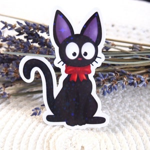Schwarze Anime Katze Aufkleber | Süße Katze Sticker | Laptop Sticker | Vinyl Sticker | Anime | Glitzereffekt Sticker | Deko Sticker