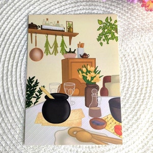 Cottagecore ansichtkaart |Din A6 | 14,8 cm x 10,5 cm | Heksachtige wenskaart | Gezellige heksenkaart |