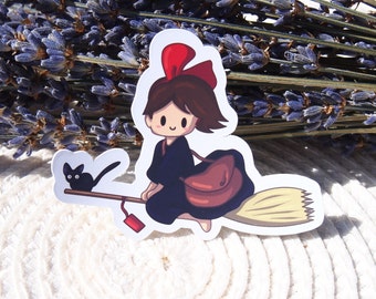 Kleine heks Kiki sticker | Kleine heksenstickers | Laptopstickers | Vinylstickers | Kat | Halloween |
