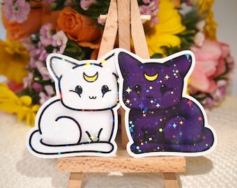 Gato Guerreiro da Lua | do brilho do gato adesivo | adesivos de gato | Anime | Decoração | Adesivos para laptop | Adesivos de vinil | Adesivos com efeito glitter