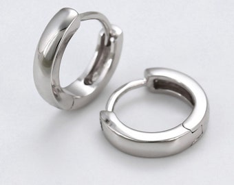 925 Sterling Silver Plain Simple Hinged 12mm Huggie Hoop Earrings