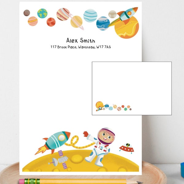 Children's Space Inspired Writing Paper, 10 Children's Writing Paper Sheets, 20 Children's Writing Paper Sheets, Children's Note Paper