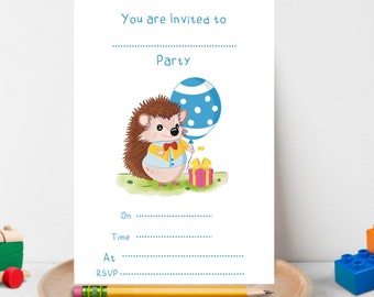 Children's Party Invitations, 10 Kids Party Invites, Party Hedgehog Invitations, Boys Party Invites, Girls Party Invites, Party Invites
