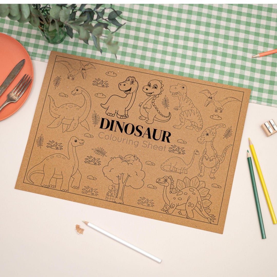 Dinosaur Wedding & Party Colouring Activity Mat for Kids | Dinosaur ...