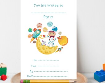 Astronaut Children's Party Invitations, 10 Kids Party Invites, Astronaut Invitations, Boys Party Invites, Girls Party Invites, Party Invites