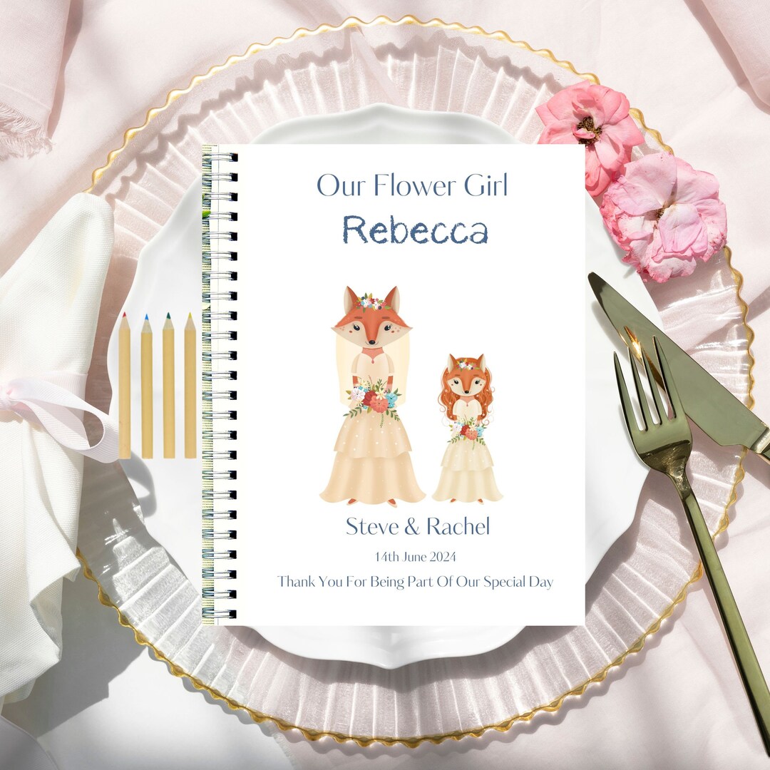 Personalised Flower Girl Activity Pack, Custom Fox Design, Wedding