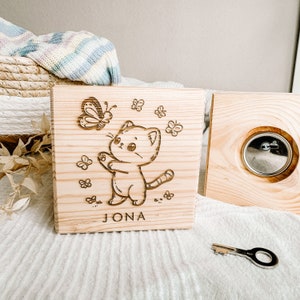 Spardose KÄTZCHEN (personalisiert) | Spardose für Kinder Holz | Geschenk Geburtstag | Sparschwein | Holzspardose | Babygeschenk | Geburt |