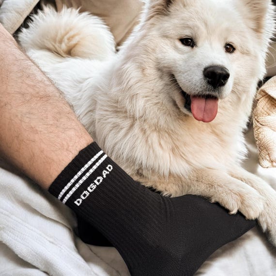 NobleDeer® Premium Socks DOGDAD Dog Gift for dog owners Embroidered  Black tennis socks with motif Retro socks Father's Day