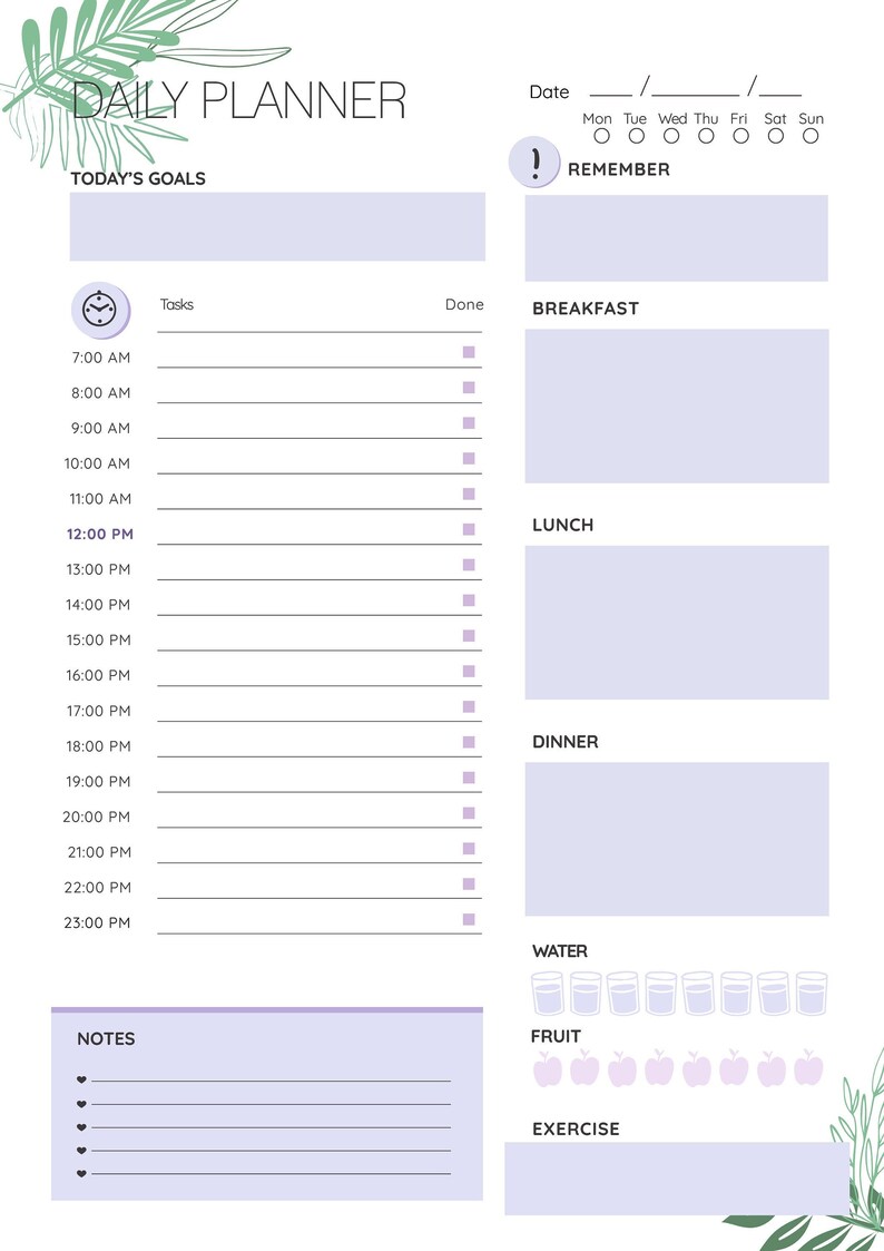24 Hour Daily Planner /minimal,simple,printable/easy Download - Etsy
