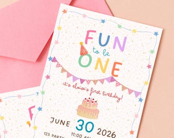 FUN to be ONE, Colorful First Birthday Party Invitation