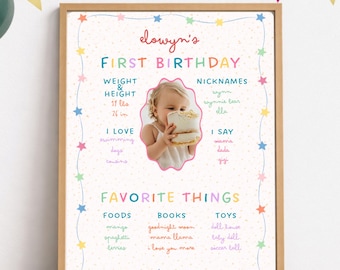 It's FUN to be ONE Baby Milestone Poster, Colorful First Birthday Party Sign