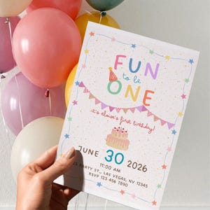 FUN to be ONE, Colorful First Birthday Party Invitation image 2